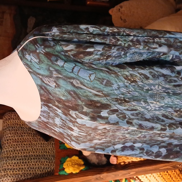 Breckenridge Woman Plus size 2X 3/4 Sleeve Green Boho Print Blouse Top Shirt - Picture 9 of 15